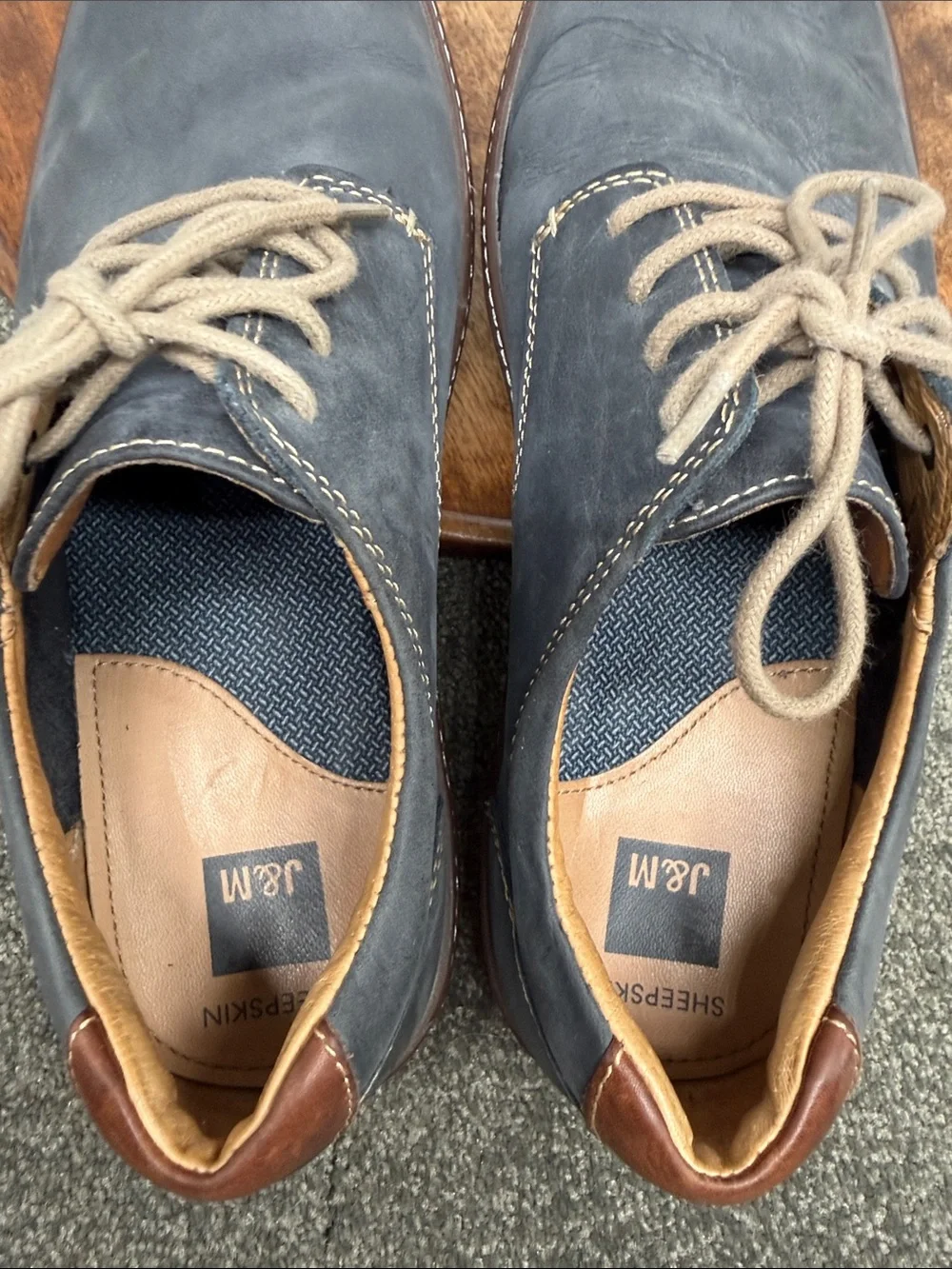 Johnston & Murphy Shoes Mens 9.5 Wide Blue Leather Lace Up Oxford Sneakers